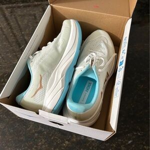 Hoka Women's Cream and Blue Athletic Shoes